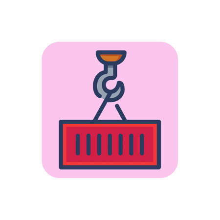 Crane for freight container line icon. Carriage, export, cargo outline sign. Delivery service and storage concept. Vector illustration, symbol element for web design and appsのイラスト素材