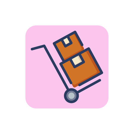 Cart for cargo line icon. Box, delivery, distribution outline sign. Warehouse and storage concept. Vector illustration, symbol element for web design and appsのイラスト素材