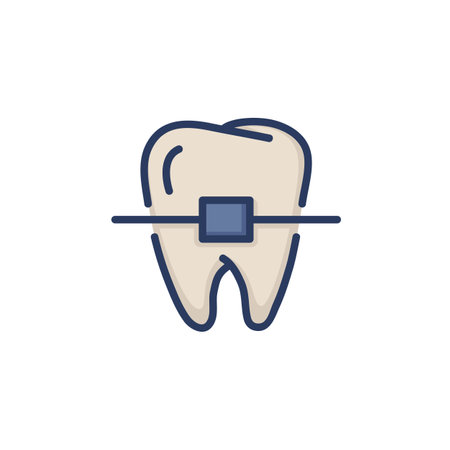 Teeth braces line icon. Orthodontic brackets, molar isolated outline sign. Dental care, orthodontics, beauty care concept. Vector illustration for web design and appsのイラスト素材