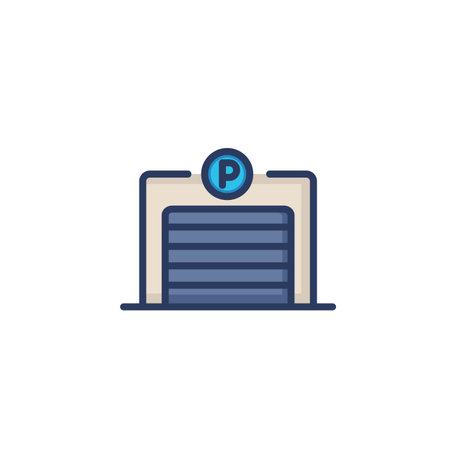 Parking gate garage line icon. Shut gate, slot, lot isolated outline sign. Underground parking, car driving, transport concept. Vector illustration, symbol element for web design and appsのイラスト素材