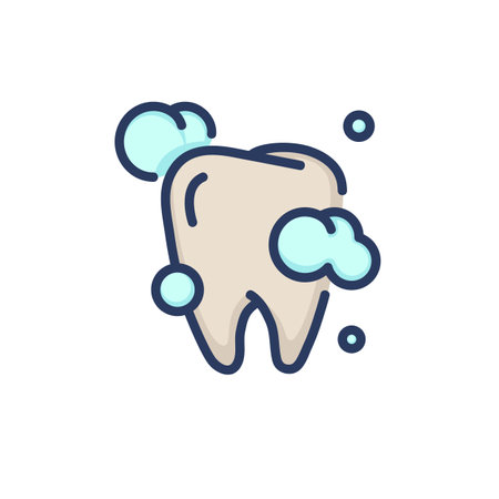 Cleaning teeth thin line icon. Toothpaste bubbles, foam, mouthwash isolated outline sign. Dental care, oral hygiene, healthcare concept. Vector illustration, symbol element for web design and appsのイラスト素材