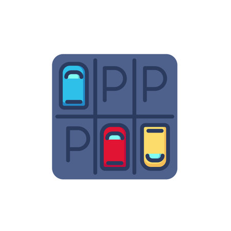 Aerial view of parking lot thin line icon. Vacant slots, vehicles isolated outline sign. Car driving, parking area, transport concept. Vector illustration, symbol element for web design and appsのイラスト素材