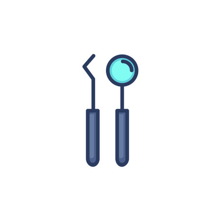 Dentist tools line icon. Couple of instrument, mirror, excavator isolated outline sign. Dental care, healthy teeth, examination concept. Vector illustration for web design and appsのイラスト素材