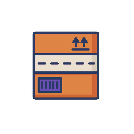 Cardboard box with fragile cargo line icon. Post, parcel, address isolated outline sign. Delivery and shipping service concept. Vector illustration, symbol element for web design and appsのイラスト素材