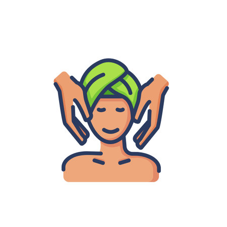 Facial massage line icon. Woman, face, therapist hands isolated outline sign. Spa salon, body care, cosmetology concept. Vector illustration, symbol element for web design and appsのイラスト素材