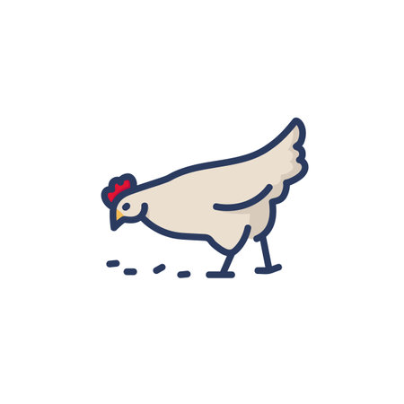 Chicken line icon. Hen picking grains isolated outline sign. Farming, agriculture, poultry concept. Vector illustration, symbol element for web design and appsのイラスト素材