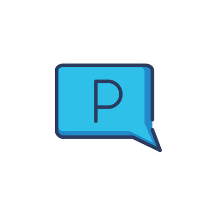 Car park line icon. Rectangular speech bubble, online service isolated outline sign. Parking, car driving, transportation concept. Vector illustration, symbol element for web design and appsのイラスト素材