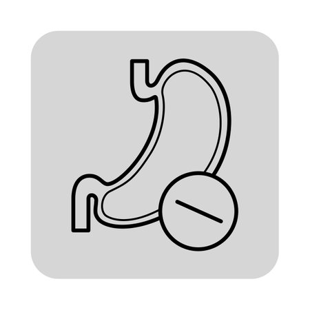 Line icon of stomach medication alongside symbol. Relationship between digestive health and medication conceptのイラスト素材