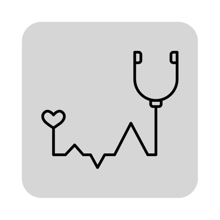 Health icon with heart and fluctuating heartbeat line, connected to stethoscope. Medical care and health monitoring conceptのイラスト素材