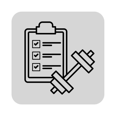 Health checklist and weight lifting icon of fitness tracking. Clipboard with checkboxes, symbolizing goal setting and progress in physical activityのイラスト素材