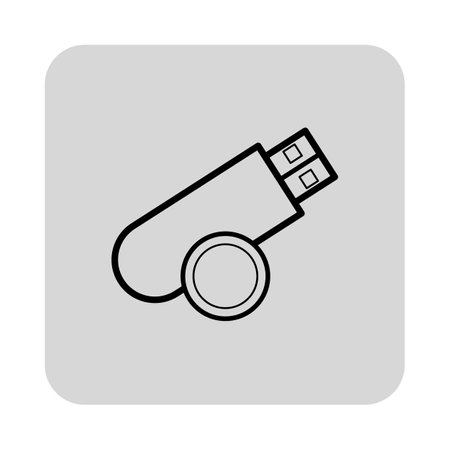 Line icon of USB flash drive with coin on gray background. Digital storage technology commonly used in offices and homes conceptのイラスト素材