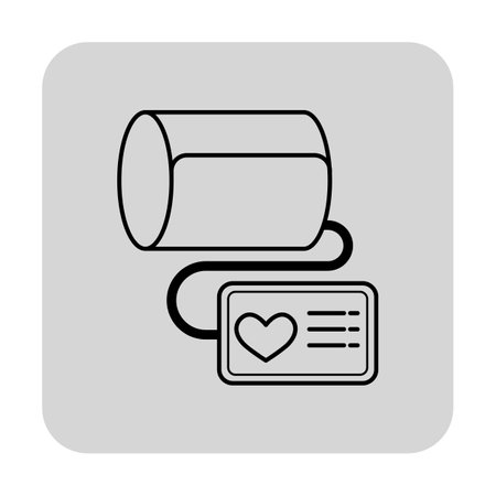 Line illustration of health monitoring device connected to card displaying heart symbol. Personal health tracking and wellness conceptのイラスト素材