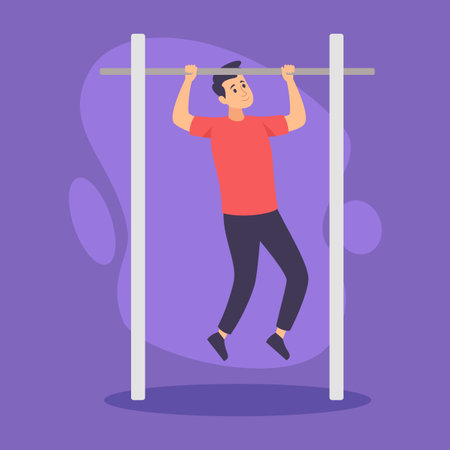 Person practicing pull-ups on bar, focusing on fitness and strength training. Health-focused...