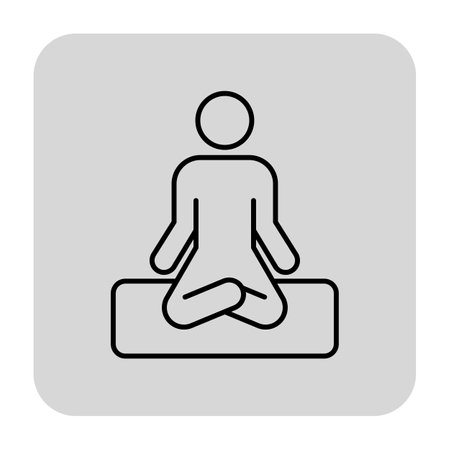 Line icon of human figure in seated meditation posture, promoting health and wellness. Mindfulness and relaxation conceptのイラスト素材
