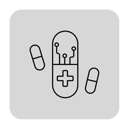 Icon of capsule intertwined with circuit patterns, symbolizing fusion of technology and health. Modern approach to healthcare conceptのイラスト素材