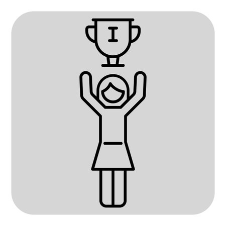 Joyful woman celebrating victory, raising trophy above her head. Concept of success and recognition in competition or life achievementsのイラスト素材