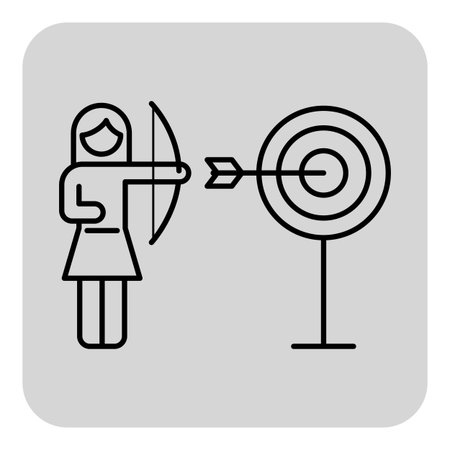 Woman drawing bow and aiming at target with arrow. Goal and achievement conceptのイラスト素材