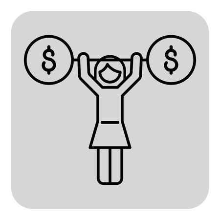Line art of woman lifting barbell with dollar signs on each end. Strength and financial empowerment conceptのイラスト素材