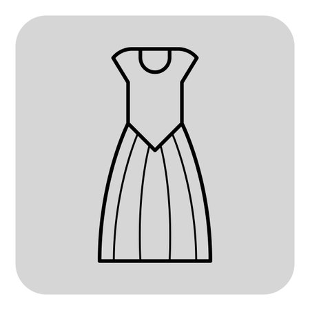 Simple line drawing of wedding dress, showcasing stylish shape with fitted bodice and flowing skirt. Perfect for representations of marriage themesのイラスト素材