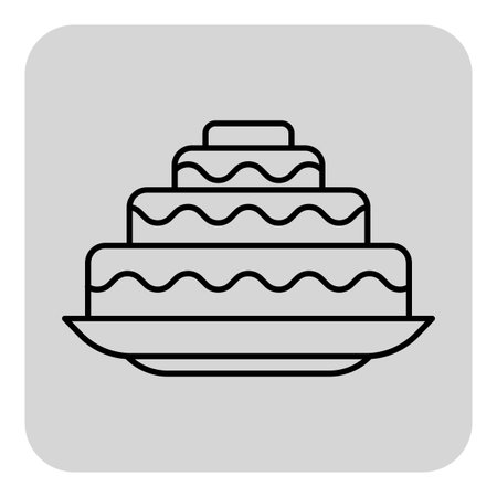Multi-tiered wedding cake on plate with decorative icing. Marriage celebration conceptのイラスト素材