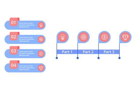 Infographic presenting structured overview of the process divided into four distinct parts, each with associated icon and brief description for clarityのイラスト素材