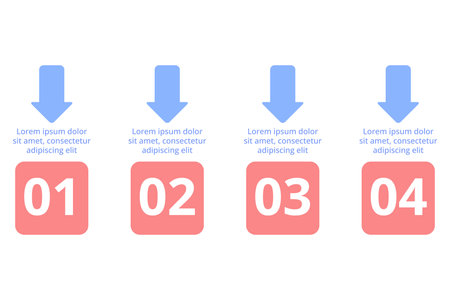 Infographic outlining four clear steps for reaching your goals. Each step numbered and presented with simple design, emphasizing ease of understanding for all viewersのイラスト素材