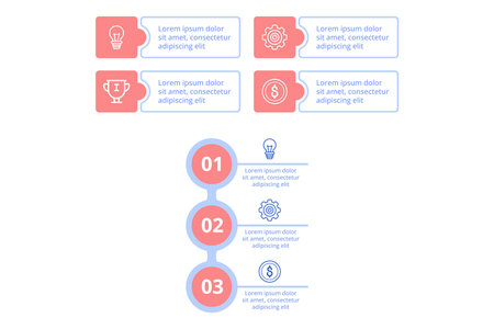 Infographic presenting clear layout with icons and numbered sections highlighting important concepts in simple and attractive design. Each section containing informative textのイラスト素材