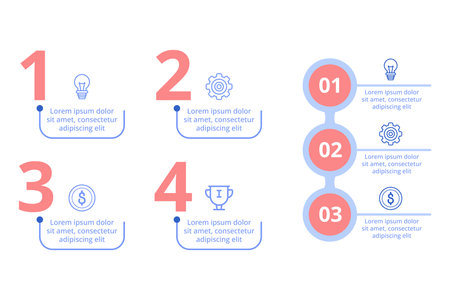 Infographic set illustrating series of steps for implementing effective strategies. Each section including icons and brief descriptions, presenting information clearly and visuallyのイラスト素材