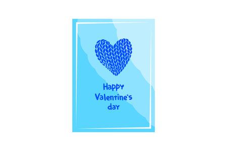 Blue card showing heart made of simple lines. Words saying Happy Valentines Day below heartのイラスト素材
