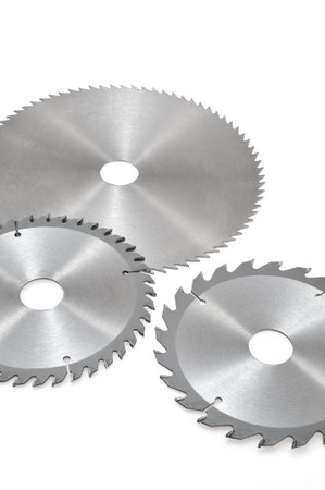 Circular saw blades for wood isolated on whiteの写真素材
