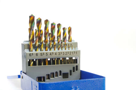 Drill bits set isolated on white backgroundの写真素材