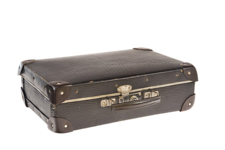 Old retro-styled travel suitcase isolated on white background