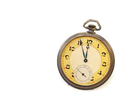 Old antique pocket watch isolated on white backgroundの写真素材