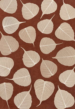 Skeletal leaves over brown handmade paper - background Skeletal leaves over brown handmade paper - background