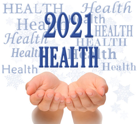 Health Happy new year greeting card 2021, health concept, text Health, greeting card 2021, woman's...