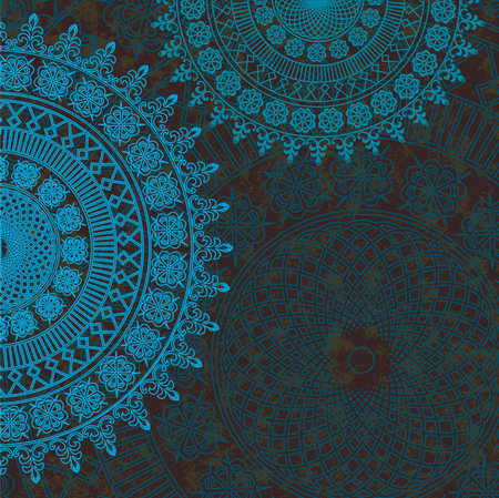 Vector decor blue lace on brown  background  Old circle lace