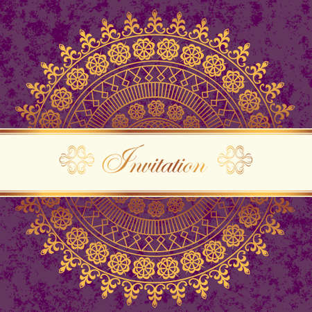 Vector decor lace on vintage purple background  Old circle laceのイラスト素材