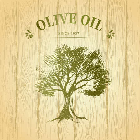 wood paper. Vector. green olivesのイラスト素材