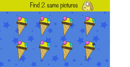 Puzzle game for children. Find 2 same pictures. Preschool worksheet activity for kids. Education game, iq test, count.のイラスト素材
