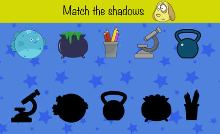 Puzzle game for children. Match the shadows. Preschool worksheet activity for kids. Education game, iq test, brainのイラスト素材