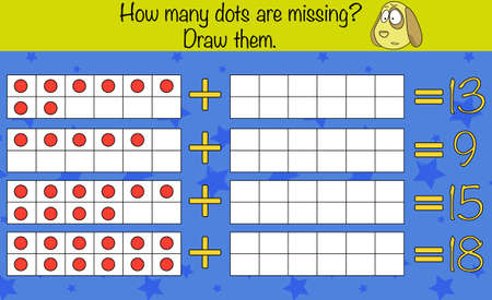 Puzzle game for children. Missing dots. Preschool worksheet activity for kids. Education game, iq test, brainのイラスト素材