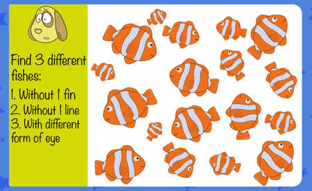 Puzzle game for children. Find different pictures. Preschool worksheet activity for kids. Education game, iq test, brainのイラスト素材