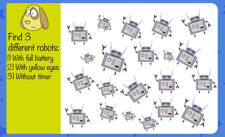 Puzzle game for children. Find different objects. Preschool worksheet activity for kids. Education game, iq test, brain trainingのイラスト素材