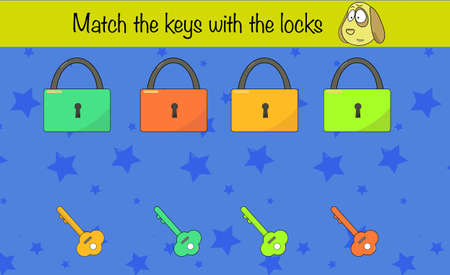 Puzzle game for children. Match the keys. Preschool worksheet activity for kids. Education game, iq test, brain trainingのイラスト素材