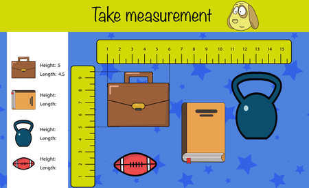 Puzzle game for children. Take measurement. Preschool worksheet activity for kids. Education math game, iq test, brain trainingのイラスト素材