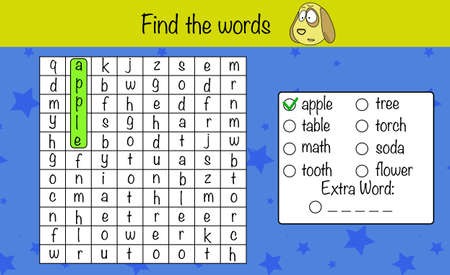 Puzzle game for children. Find the words. Preschool printable worksheet activity for kids. Education game, iq test, brain trainingのイラスト素材