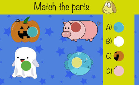 Puzzle game for children. Match the parts. Preschool printable worksheet activity for kids. Education game, iq test, brain trainingのイラスト素材