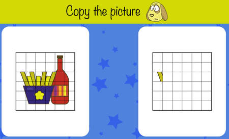 Puzzle game for children. Copy the picture. Preschool printable worksheet activity for kids. Education game, iq test, brain trainingのイラスト素材