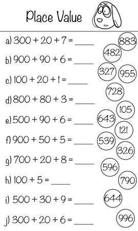 Puzzle game for children. Place right values. Preschool printable worksheet activity for kids. Education game, iq test, brain trainingのイラスト素材