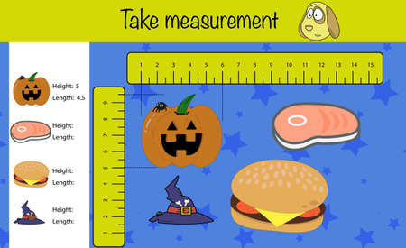 Puzzle game for children. Take measurement. Preschool printable worksheet activity for kids. Education game, iq test, brain trainingのイラスト素材